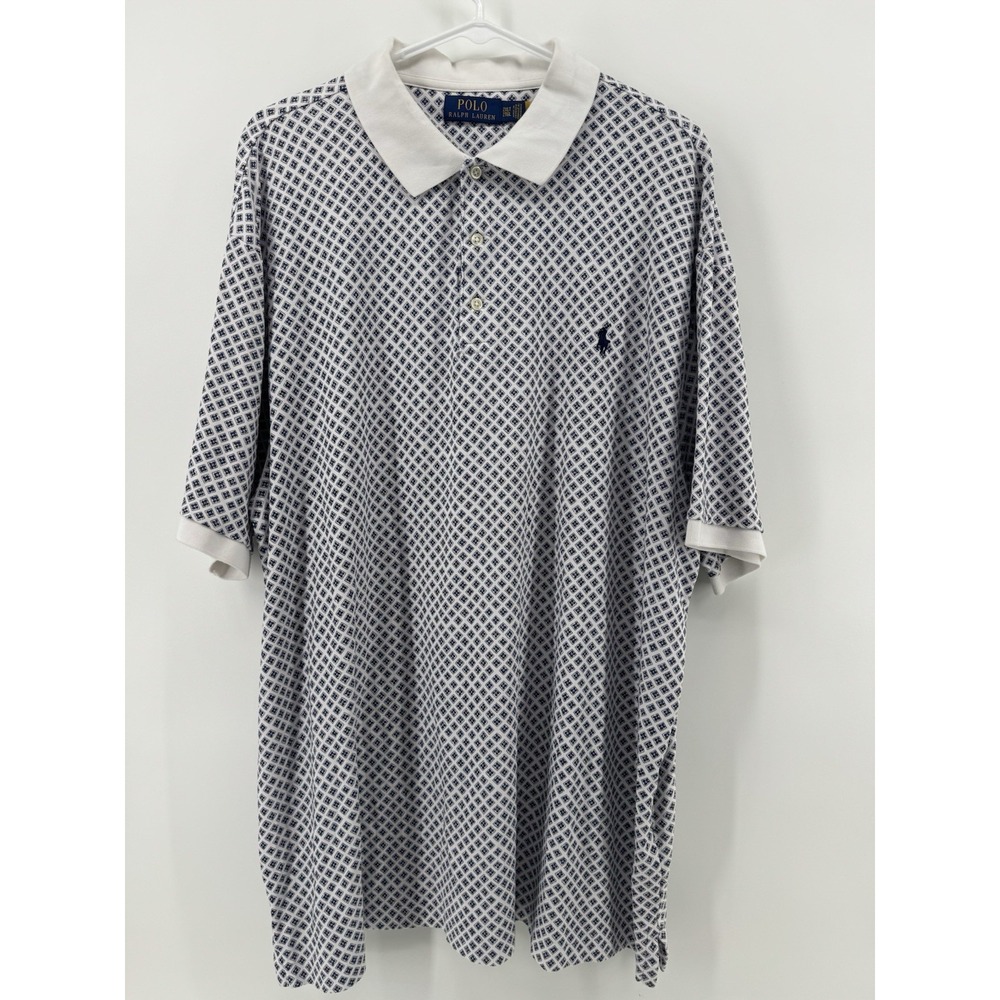 Polo Ralph Lauren 2XLT Classic Fit Blue White Geo Foulard Soft Cotton Polo Shirt